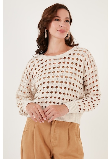 Lela Ajurlu Triko Örme Bayan Kazak 6071533 Ekru