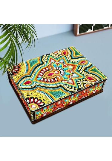 Dıy Elmas Boyama Saklama Kutusu Seti Köpüklü Toz Geçirmez Nakış Çapraz Dikiş Ahşap Kutu D