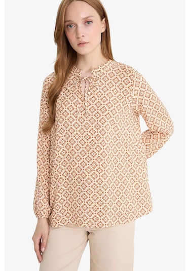 DeFacto Regular Fit Bağcıklı Yaka Desenli Uzun Kollu Bluz N1809AZ25SPBR189 DeFacto Regular Fit Bağcıklı Yaka Desenli Uzun Kollu Bluz N1809AZ25SPBR189