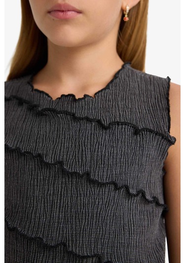 Defacto Kız Çocuk Bürümcük Kolsuz Bluz G0167a825hsar30 Antrasit