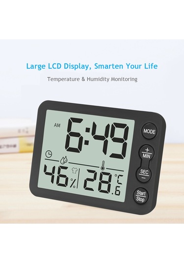 Fosenze Dijital Oda Termometre-nem Ölçer: Lcd Ekranlı, Zamanlayıcı, Alarm Saati, C/ F Değiştirilebilir, Ev Ofis İçin Pil Hariç