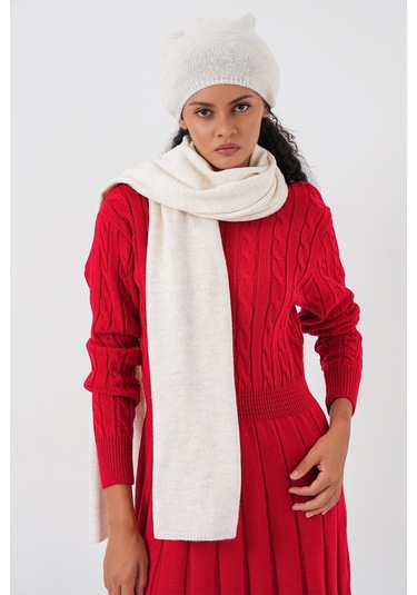 Kadın Triko Atkı Bere 15939 - Ekru Ekru