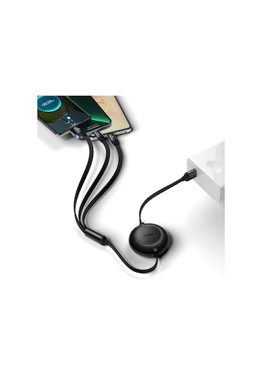 Baseus 66W Makaralı Type-C + Lightning + Micro USB Şarj Kablosu
