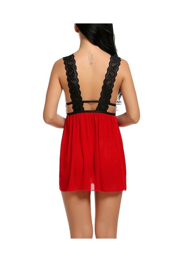 Kadın Kırmızı Dantelli Sırtı Açık Gecelik Kırmızı