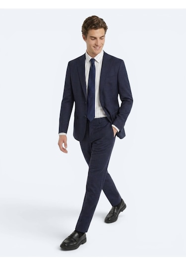 Kip Lacivert Potikare Modern Fit %100 Yün Takım Elbise