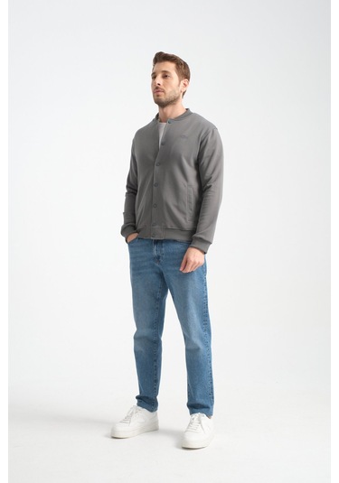 Shooter Sportswear Erkek Sweatshirt Düğmeli Ekru Standart Kalıp Haki