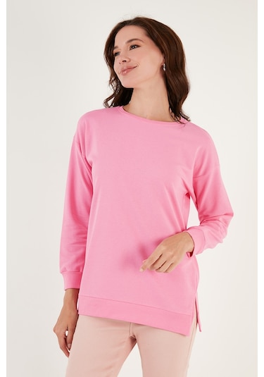 Lela Pamuklu Regular Fit Bisiklet Yaka Basic Bayan Sweat 5863569 Şeker Pembe