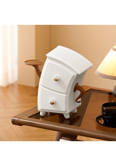 Willowhaven Docoxo Beyaz Kapaklı Şirin Masaüstü Saklama Kutusu İki Çekmeceli Dekoratif Organizer Beyaz