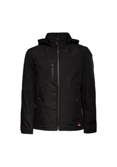 Softshell Kapşonlu Parçalı Mont Siyah