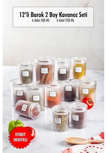 12'li Barok Yuvarlak 2 Boy Kavanoz Seti & Saklama Kabı & Erzak Kabı 6 500 Ml,6 250 Ml