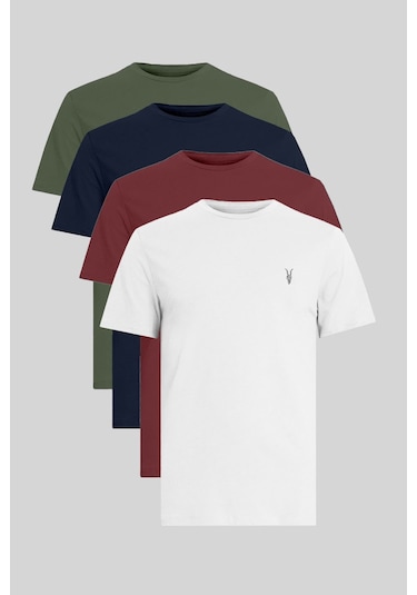 Erkek Standart-fit Bisiklet Yaka %100 Pamuk 4'lü Basic Tişört Paketi Kzk-106 Çok Renkli