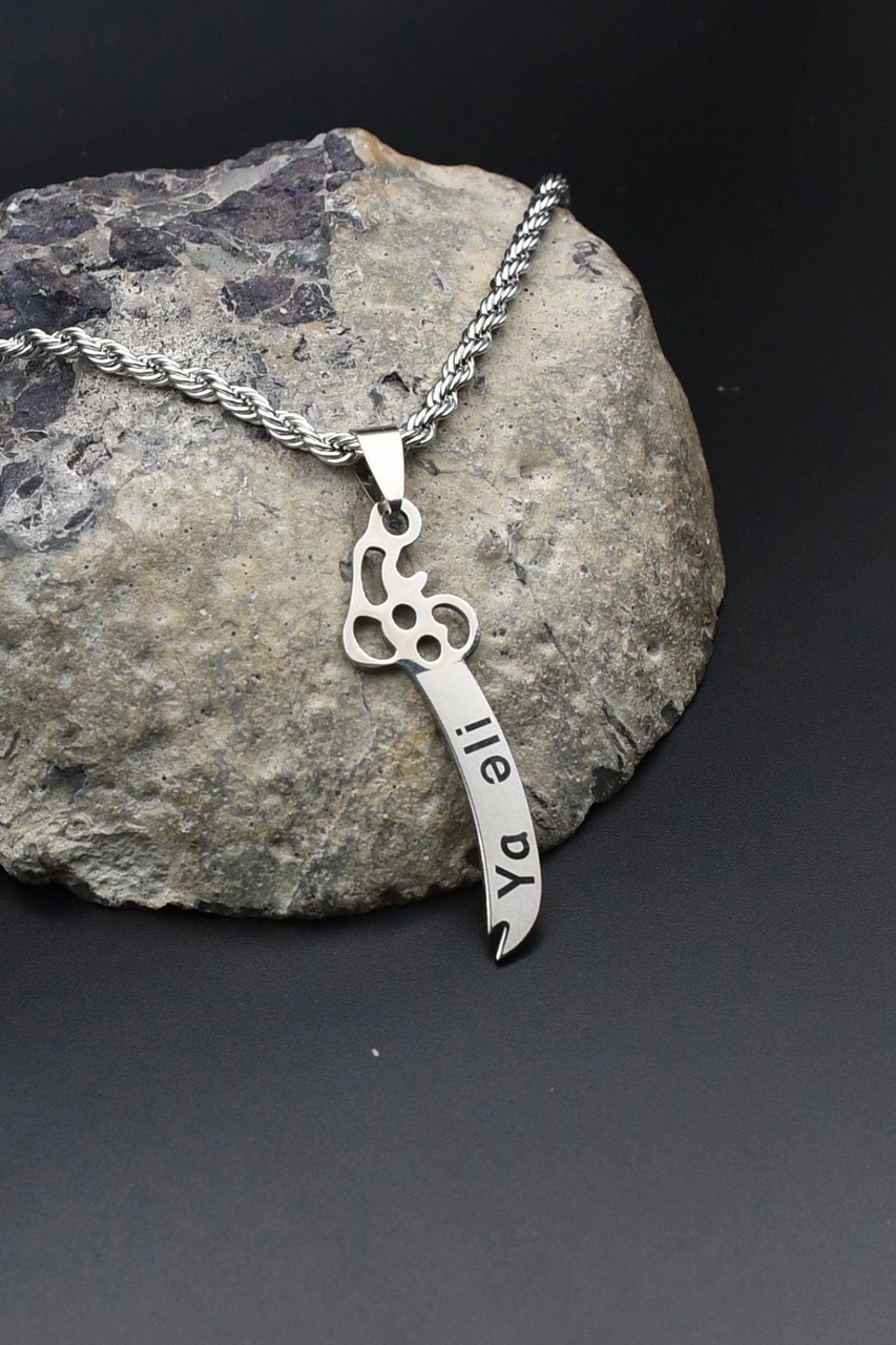 Hz. Ali Zülfikar Kılıcı Kolye Paslanmaz Çelik Zincir 3mm 902305 Gümüş