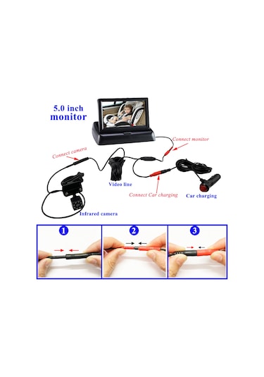 5.0 İnç Katlanabilir Bebek Araba Monitörü Bebek Hazine Arka Görüş Kamerası Katlanabilir Bebek Monitörü + Kayış Kamera