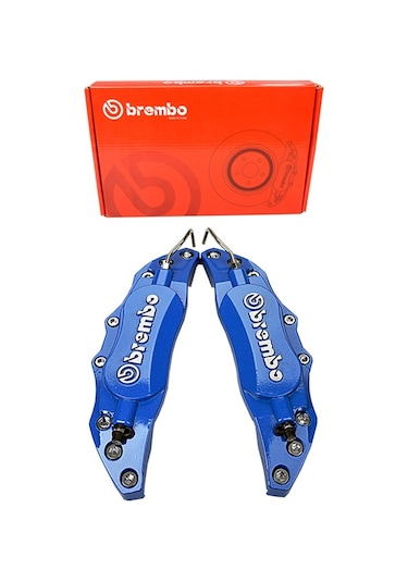 Brembo Metal Fren Kaliper Kapağı Kabartma Yazılı Jant Braketi 2'li Set Mavi