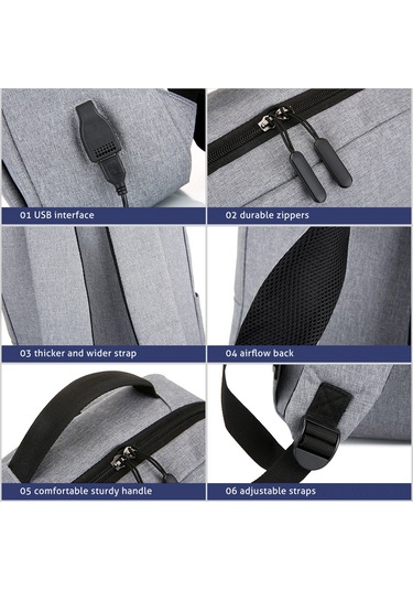 Neevoyu 17 İnç Usb Dışarıda Çıkışlı Oxford Kumaş Laptop Sırt Çantası - Büyük Kapasiteli İş & Seyahat Çantası Açık Gri Çok Renkli