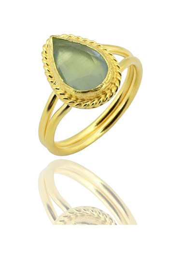 Beyisa Güneş Taşı Serisi Sarma Damla Kesim Mavi Renkli Oniks 22 Ayar Altın Kaplama Kadın Set