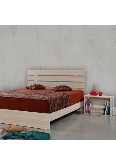 Pasifichome Huga Çift Kişilik Ahşap Karyola Komodin Takım Meşe 150 Cm