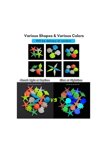 Ruicoo Akvaryum Işıklı Dekoratif Taşlar - Resin Malzeme, Gece Parlaklığı, 200 Adet/ Paket, Çeşitli Renkler