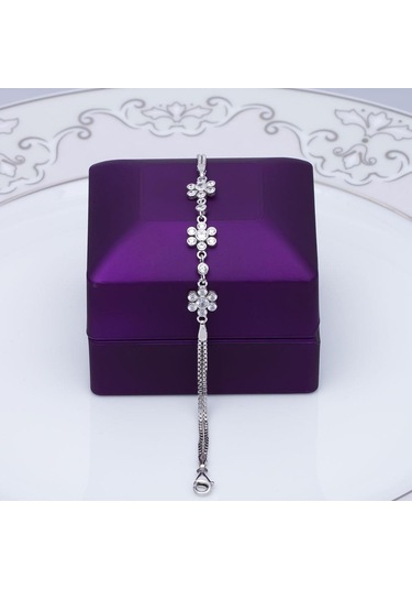 Nagıss Çiçek Model Zirkon Taşlı Gümüş Kadın Bileklik