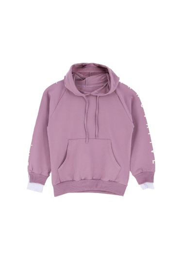 Kız Çocuk 2 İplik-kapüşonlu-manşeti Panelli Ve Garnili Sweatshirt 12-16 Yaş 12395 Pudra
