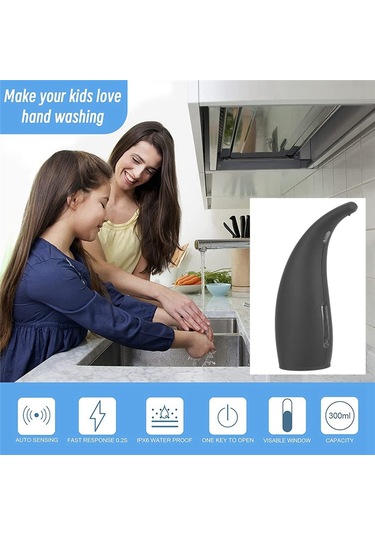 Xurunkeji Ev, Mutfak Ve Ofis İçin Kızılötesi Sensörlü 300ml Otomatik Sabunluk Temassız Sabunluk Siyah