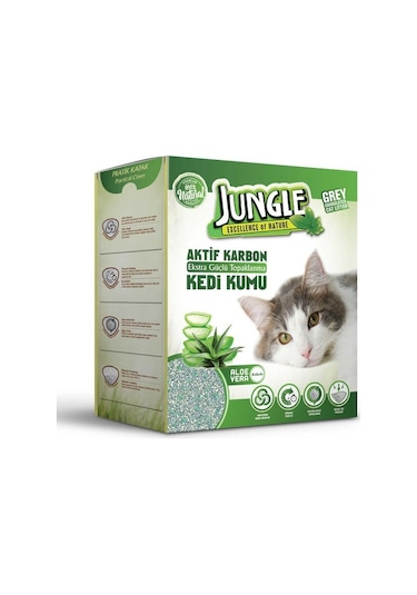 Jungle Aktif Karbonlu Aloe Vera Kokulu Gri İnce Topaklaşan Kedi Kumu 3 x 6 L