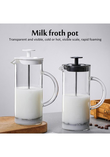 Siyah Manuel Süt Köpürtücü Cam Süt Köpürtücü Cezve Cam Örgü Fransız Basın Kahve Makinesi Köpürtücü Sürahi Karıştırıcı Krema Mutfak Gereçleri Siyah