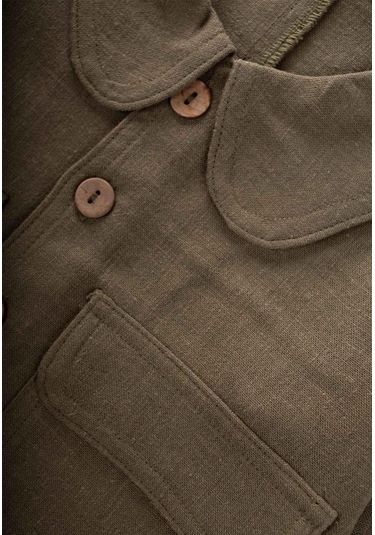 Cigit Cigit Sarh Keten Düğmeli Ceket 2-7 Yaş Haki Yeşil Haki