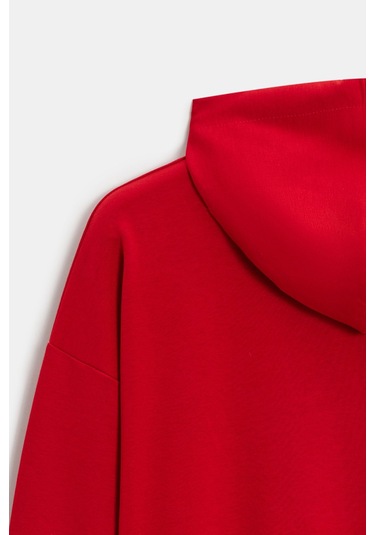 Sââde Kadın Oversize Kapüşonlu Basic Hoodie Sweatshirt Kırmızı