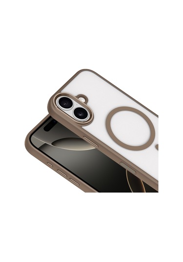 İphone Uyumlu 17 Kılıf Wireless Şarj Özellikli Krom M-safe Silikon Kılıf Desert Gold