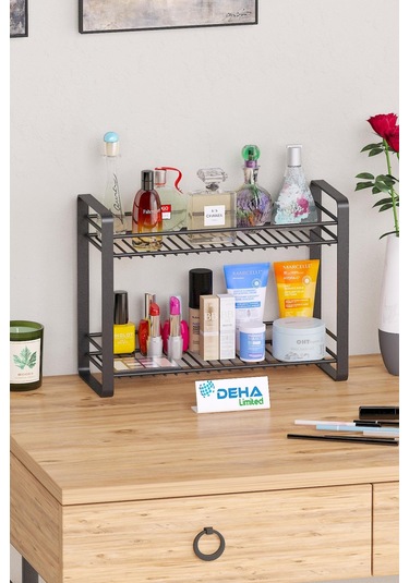 Masa Tezgah Üstü Düzenleyici Metal Organizer Raf Banyo Mutfak Rafı Baharatlık Makyaj Standı Siyah Beyaz