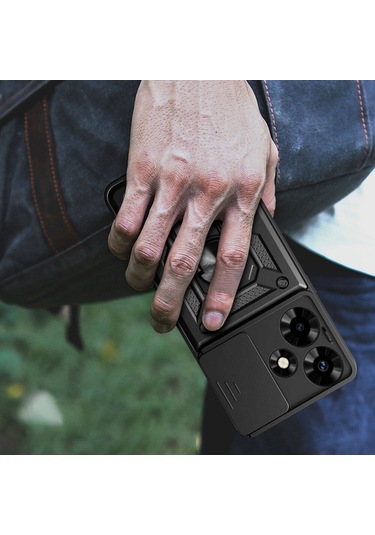 İnfinix Hot 30 Kılıf Kamera Koruma Sürgülü Antishock Magnetic Yüzüklü Standlı Kapak