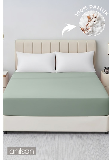 Düz Bej Lastikli Çarşaf %100 Pamuk Tek/çift Kişilik Ev, Otel Çarşafı,63 Tel Yeşil