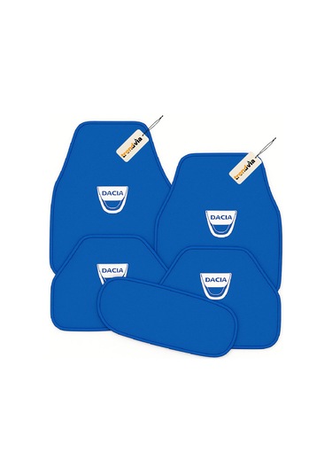 Dacia Uyumlu Mavi Oto Halı Paspas Seti 5 Parça Kaymaz Tabanlı, Logolu, Dayanıklı Araba Paspası
