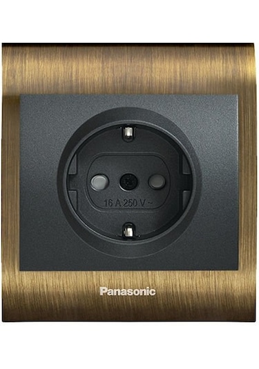 Viko Panasonic Thea Blu Topraklı Priz, Çerçeve Antique+dore, Kapak Füme