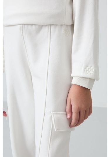 Tommy Life Ekru Pamuklu İçi Tüylü Yumuşak Dokulu Standart Fit Nakışlı Kız Çocuk Eşofman Takım - 75159 Ekru