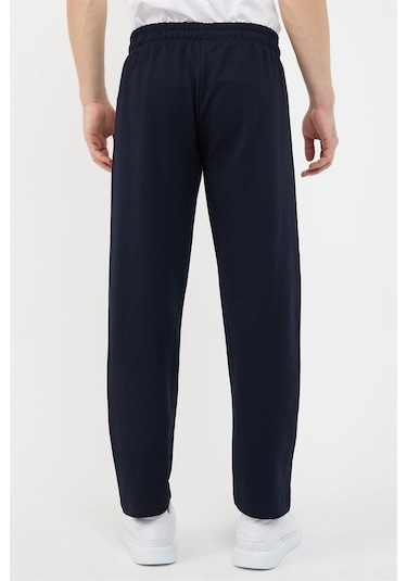 Erkek Fermuar Cep Nakış Detaylı Düz Paça Rahat Kesim Lacivert Eşofman Altı