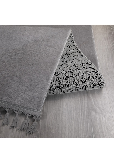 Modern Dekoratif Yuvarlak Puffy Peluş Ponpon Saçaklı Salon Oturma Odası Halısı Gri