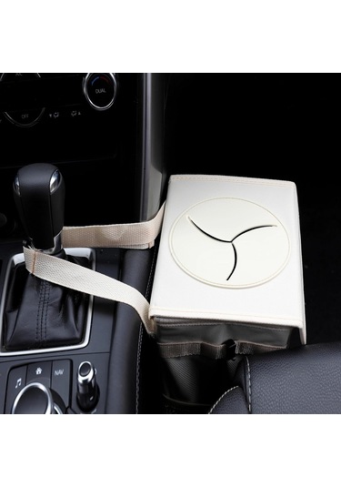 Bej Araba Çöp Kutusu 20x15x25 Cm Kapaklı Sızdırmaz Araba Çöp Kutusu 3 Saklama Cebi Askılı Su Geçirmez Araba Çöp Torbası Suv İçin