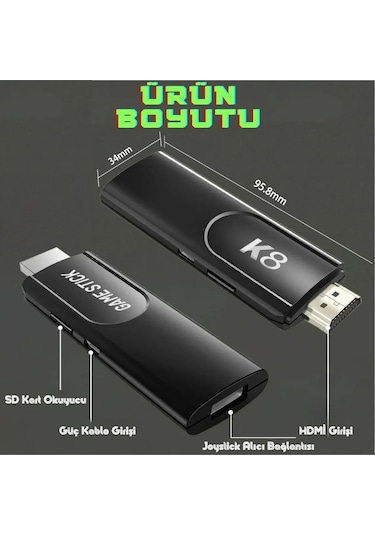 K8 4k Hdmi 10000+ Oyunlu Çift Kol 3d Retro Arcade Oyun Konsolu
