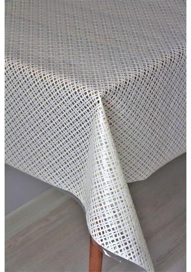 Pvc Şeffaf Kaplama Silinebilir Masa Örtüsü Çapraz Hasır Krem