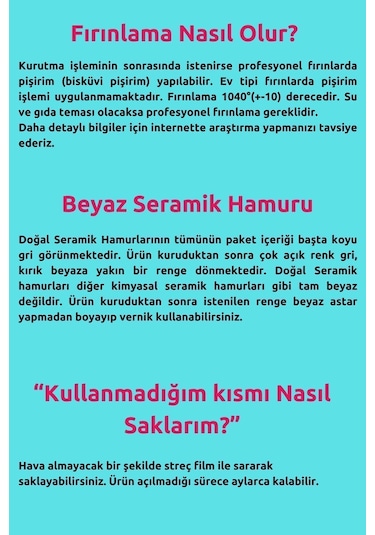 Seramik Hamuru 4000 Gr, 7li Plastik Ebeşuar Modelaj Seti , Kesme Teli-ipi, Guaj, Doğal Kil Çamuru