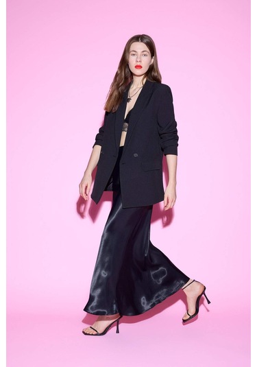 DeFacto A Kesim Normal Bel Saten Midi Etek B1867AX25SPBK27 Siyah