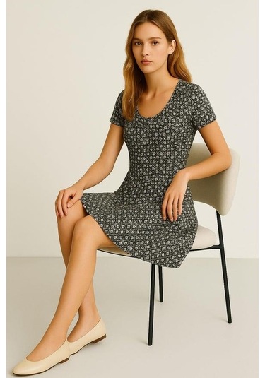 2 Adet Dökümlü Rahat Kalıp Günlük Penye Kumaş Elbise İndigo-antrasit