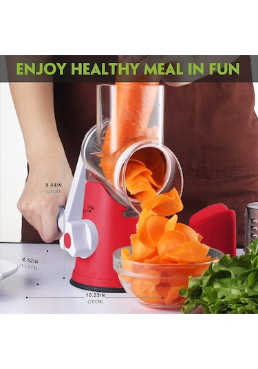 Elde Taşınabilir Döner Sebze Dilimleyici Peynir Rendesi Sebze Kesici Doğrayıcı 2 Yuvarlak Paslanmaz Çelik Rende Bpa İçermez Kırmızı Diğer