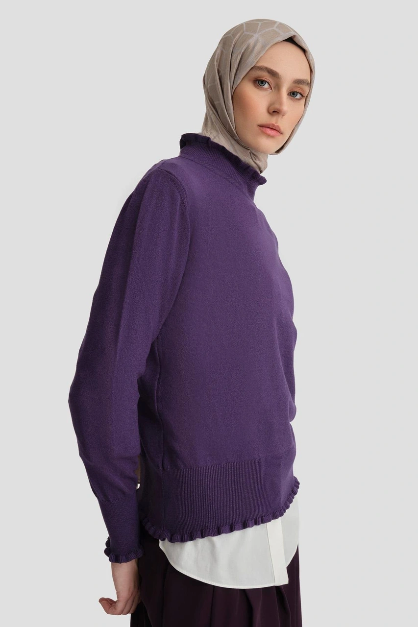 Armine Fırfır Detaylı Kazak 25kd7007 Mor Mor