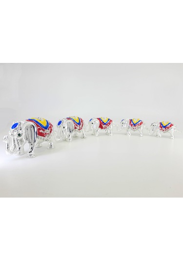 Swaroski Taşlı Metal Bereket Fili 5li Mücevher Kutusu Gri