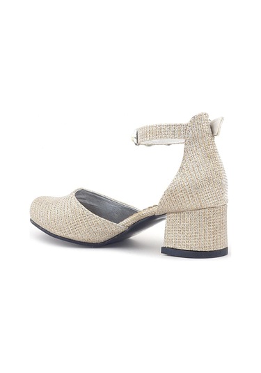 Merida Gold Simli Kalın Topuklu Taşlı Kız Çocuk Topuklu Ayakkabı Altın