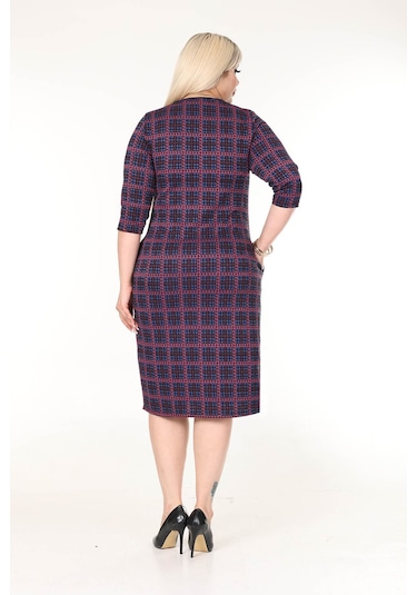 Çift Cepli Kışlık Büyük Beden Esnek Elbise 29a-2632 Desenli