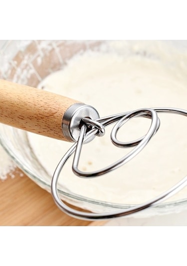 Fastbuy 13 İnç Ahşap Saplı Un Mikseri, Paslanmaz Çelik Karıştırıcı, Bobin Çırpma Teli, 3 Bölge Karıştırma Aleti Diğer